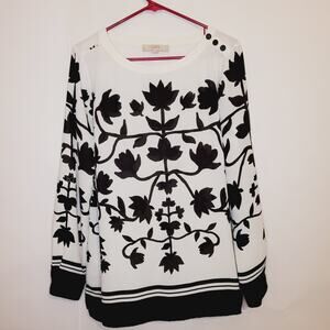 Ann Taylor Loft womens black and white floral print long sleeve sheer blouse